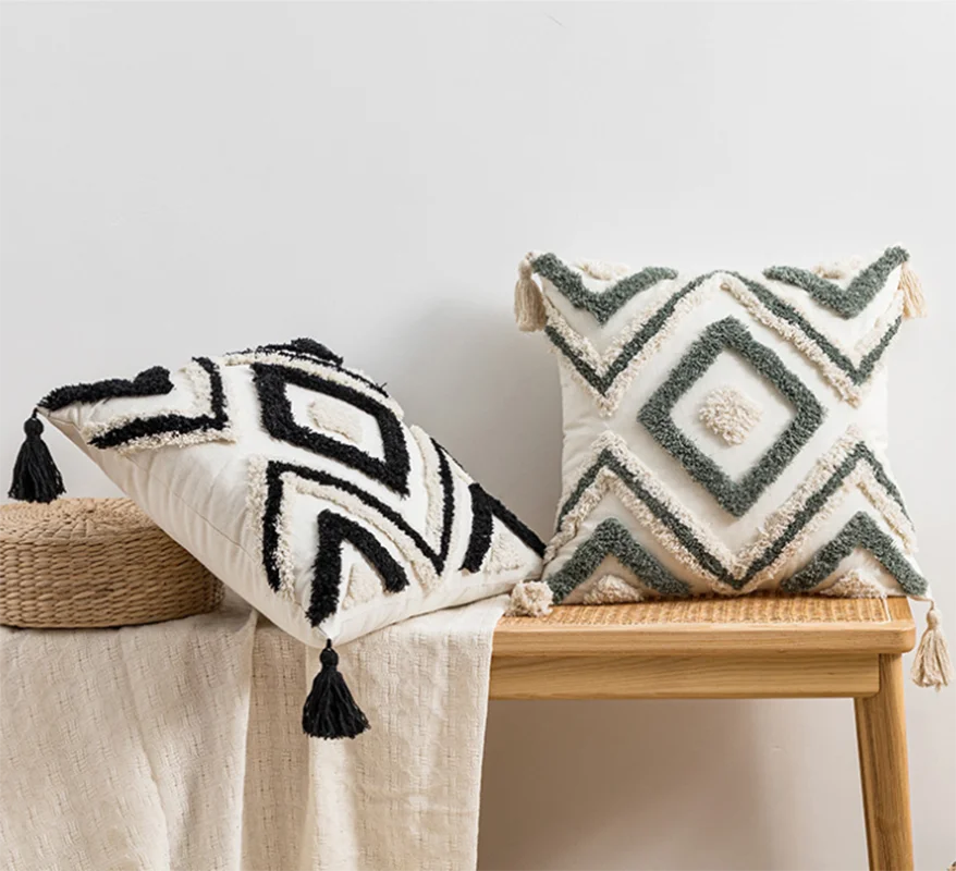 DecorBites™ Geometric Embroidery Boho Cushion Cover Sofa Decorative Pillowcase Canvas Cotton