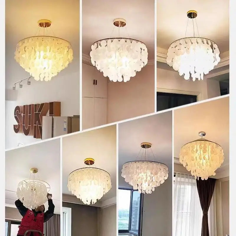 DecorBites™ Gold Shell Chandelier Lanterns for Living Room, Restaurant, and Bedroom