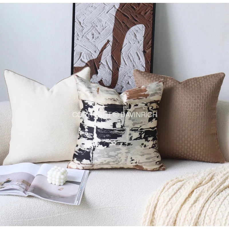 DecorBites™ Convex Rings Geometry Jacquard Pillowcase Cappuccino Luxury Cushion Cover