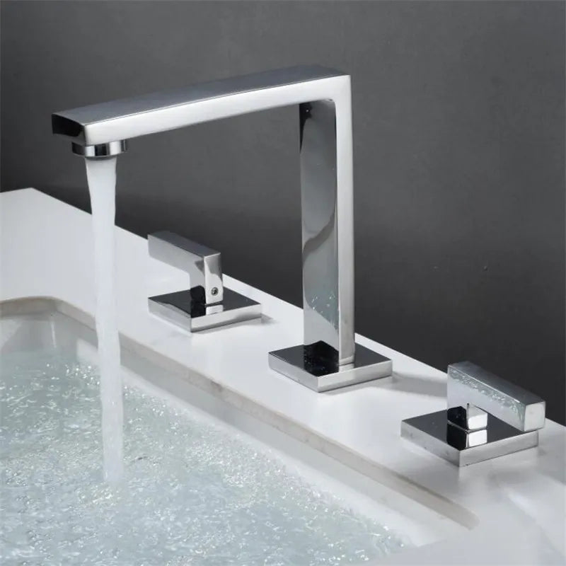 DecorBites™ Brushed Gold Basin Faucet: Brass Antique Sink Faucet, 3 Hole Waterfall Bathroom Tap