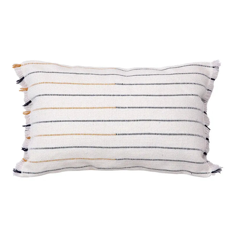 DecorBites™ Handmade Cotton Woven Cushion Tassels - Ivory Black Yellow Stripe Home Decor