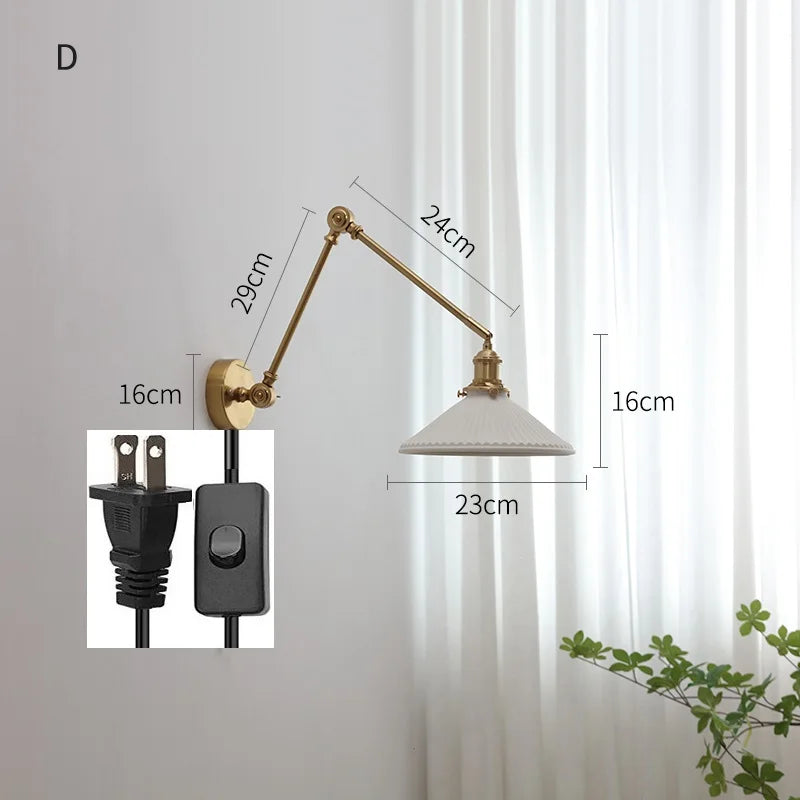 DecorBites™ Copper Swing Arm Wall Lights Sconce Up Down LED Modern Ceramic Lampshade