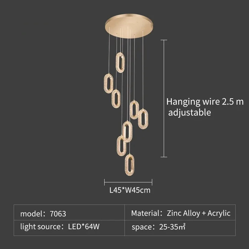 DecorBites™ Crystal Rings Chandelier: Staircase Luxury LED Lighting Fixture