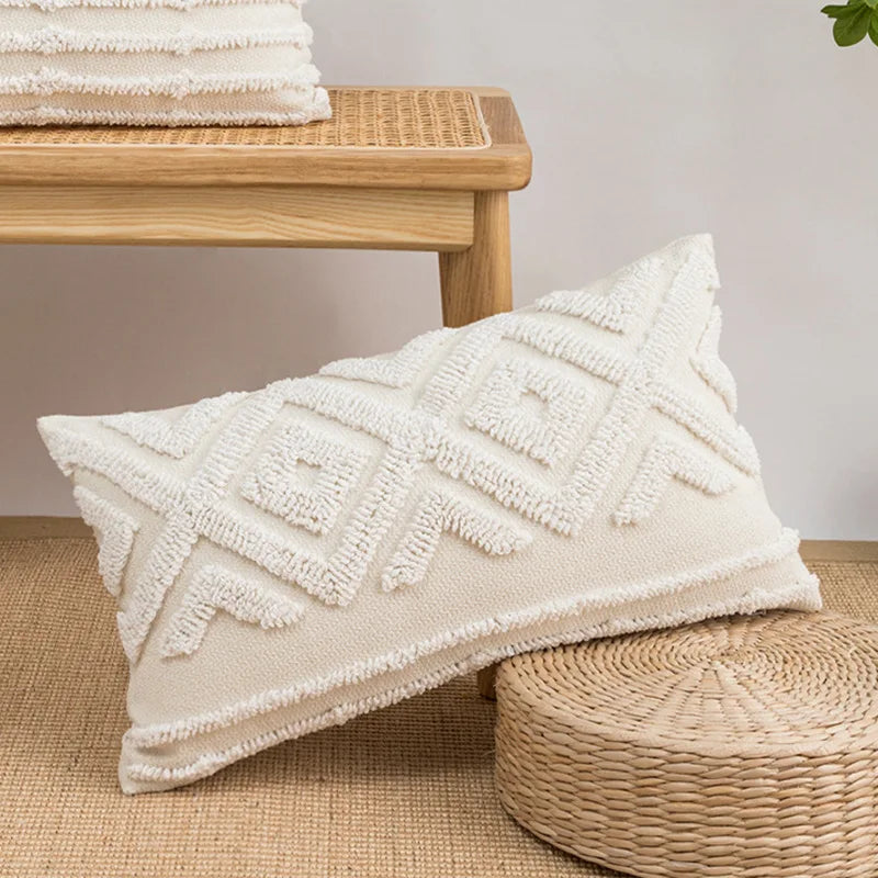 DecorBites™ Geometric Tufted Cotton Canvas Embroidered Pillow Covers for Home Decor