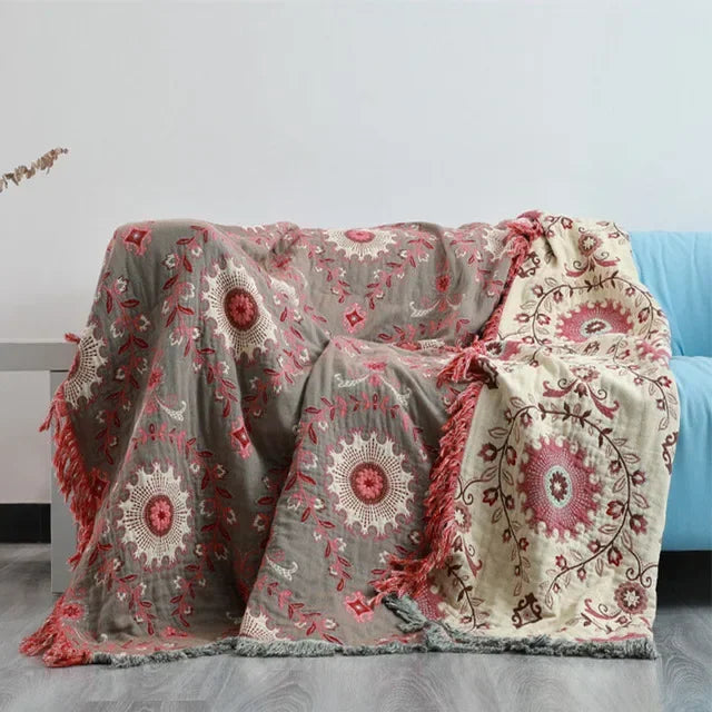 بطانية ديكور بايتس™ اليابانية القطنية - غطاء أريكة ومفرش سرير مزدوج الوجهين