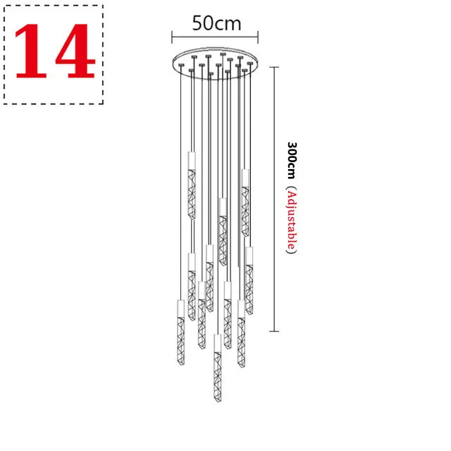 New Staircase Chandelier LED Modern Duplex Loft Spiral Long Chandelier Creative Villa Living Room Bedroom Hanging Crystal Light
