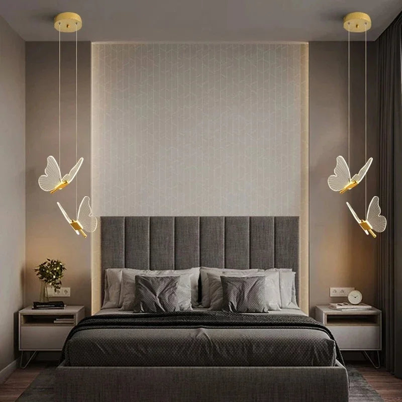 ثريا DecorBites™ LED: تصميم فراشة عصري، أكريليك، قاعة معارض، درج، مصباح ليلي لغرفة النوم، تركيبات إضاءة