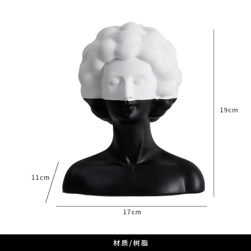DecorBites™ Abstract Portrait Resin Figure Sculpture Black and White Home Decor