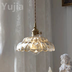 Vintage Amber Glass Pendant Light With Brass Detail