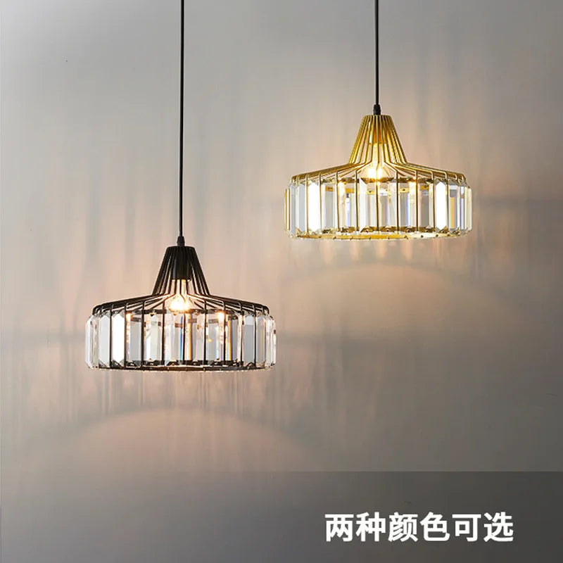 Nordic Crystal Round Pendant Light in Black Iron