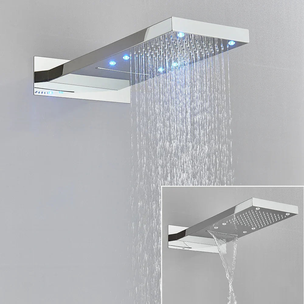 DecorBites™ رأس دش شلال LED مقاس 54*22 سم، صنبور حمام مربع يثبت على الحائط