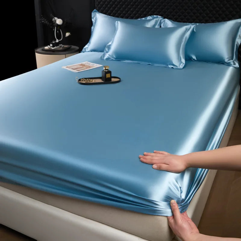 DecorBites™ 100% Mulberry Silk Fitted Sheet Set with Pillowcase - Luxury Solid Color Silk Bed Linen