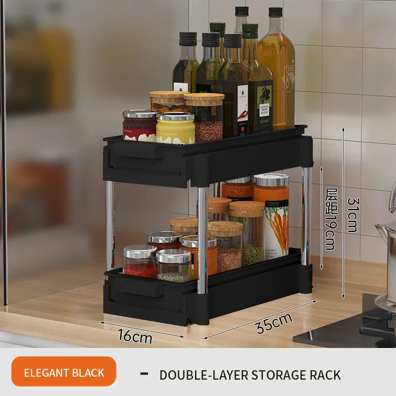 DecorBites™ 2 Tier Sliding Drawer Organizer for Kitchen & Bathroom Cabinet