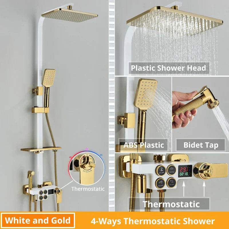 DecorBites™ Digital Display Thermostatic Shower Faucet Set with Rain Shower Head