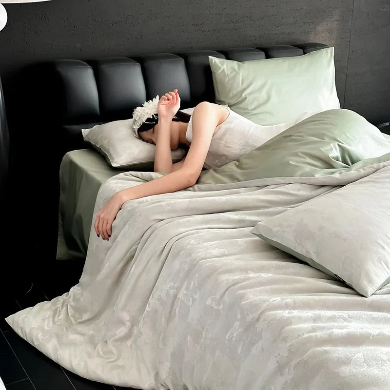 DecorBites™ 100% Cotton Jacquard Bedding Set Double King Size Bedroom Decor
