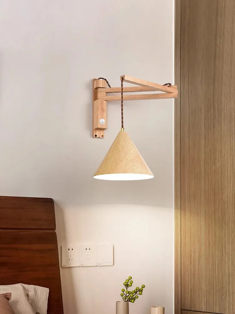مصباح حائط من DecorBites™ بتصميم ياباني، مصباح بجانب السرير قابل للطي والسحب