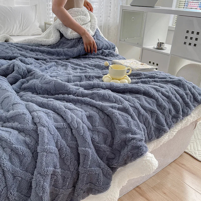 بطانية كورال صوف الغنم ديكور بايتس™ للمنزل والمكتب - غطاء دافئ للأريكة والسرير