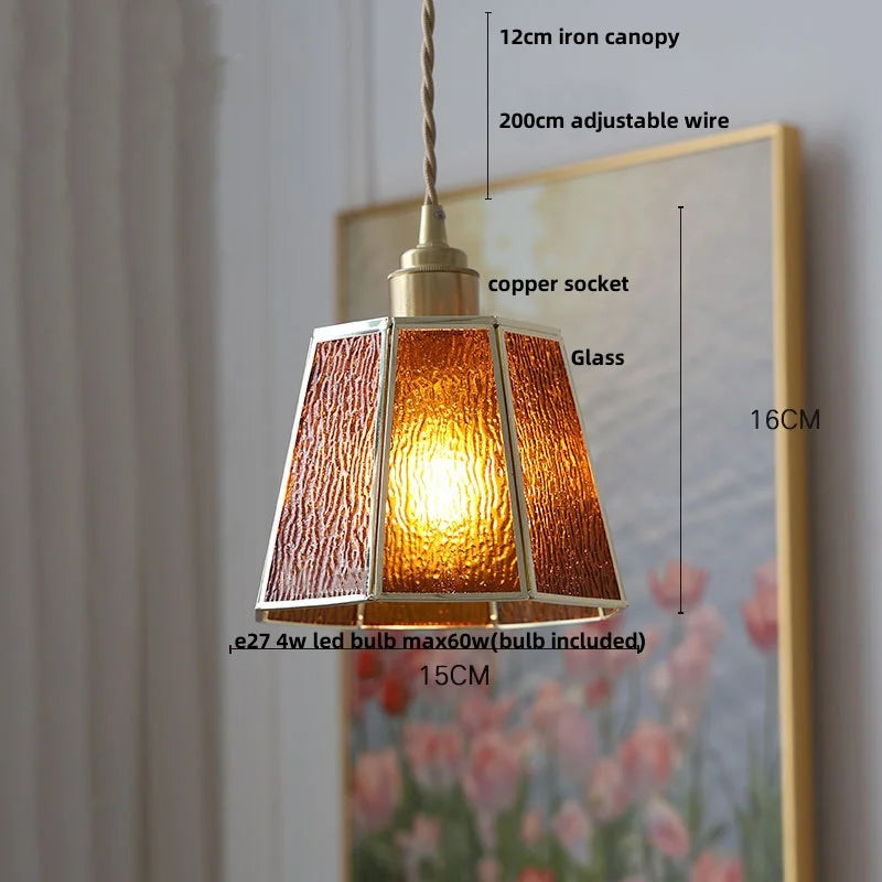 DecorBites™ Blue Glass LED Pendant Light Fixture with Adjustable Copper Knob Switch