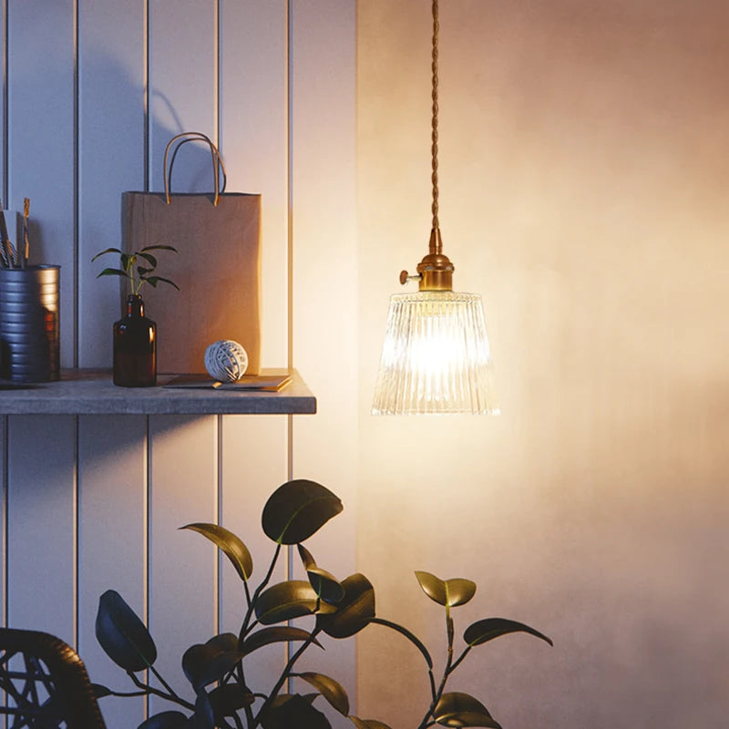 Vintage Nordic Striped Glass Pendant Light