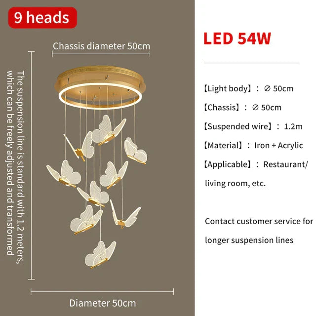 ثريات فراشة ذهبية بإضاءة LED من DecorBites™ للمنزل، السلالم، غرفة المعيشة، وغرف النوم