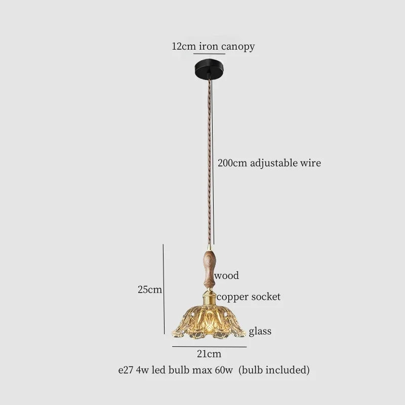 DecorBites™ Copper Wood Glass LED Pendant Lamp - French Minimalist Design for Home Decor