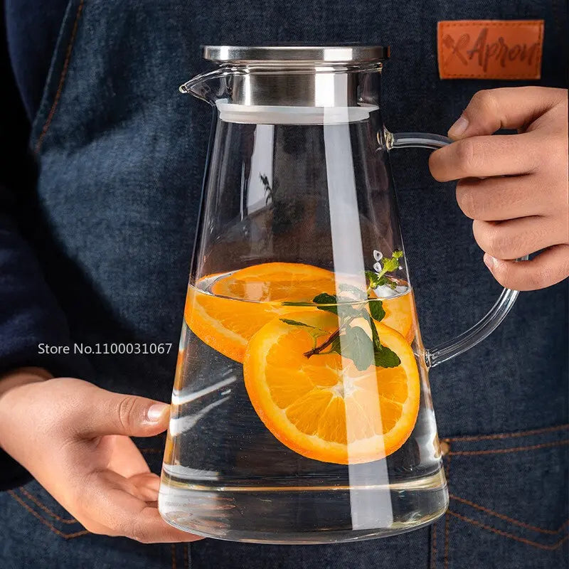 DecorBites™ Glass Pitcher - Large Heat-Resistant Borosilicate Jug with Stainless Steel Lid