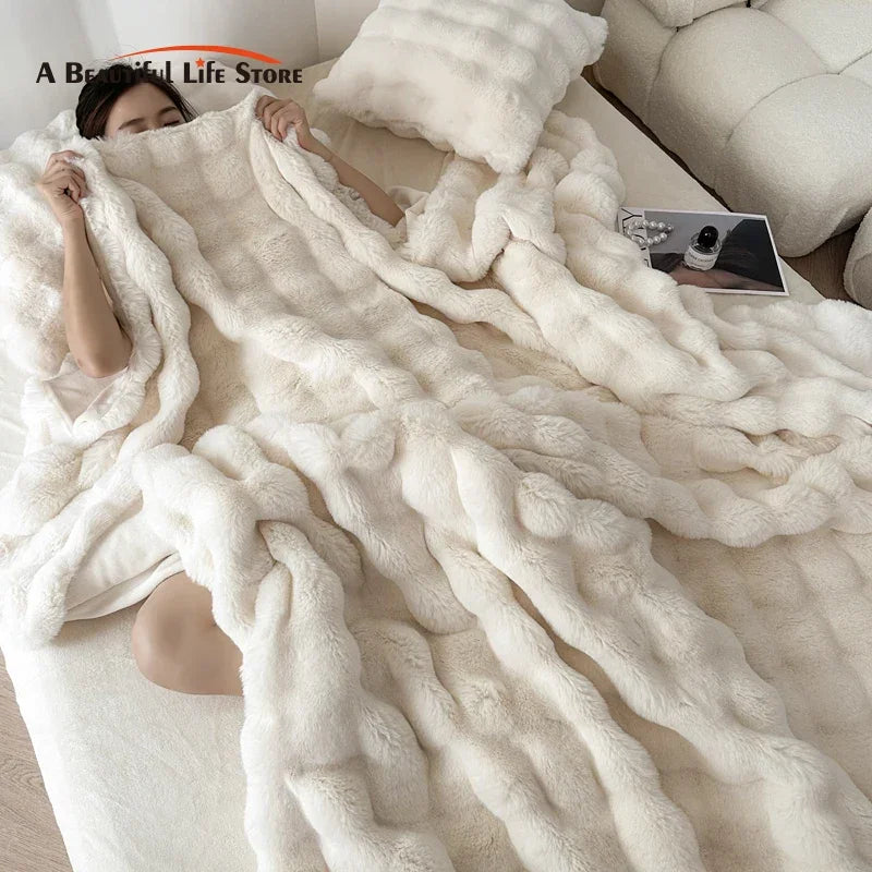 DecorBites™ Deluxe Faux Rabbit Fur Bedding Set: Soft Velvet, Plush Warmth for Winter