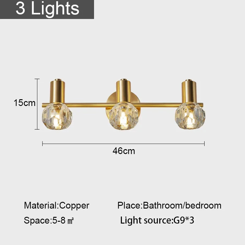 DecorBites™ مصباح جداري كريستالي ذهبي لغرفة النوم والدراسة، إضاءة LED حديثة وفاخرة