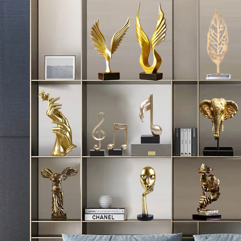 تمثال ذهبي مجرد من الراتنج يدوي الصنع لتزيين غرفة المعيشة ومكتب العمل - DecorBites™