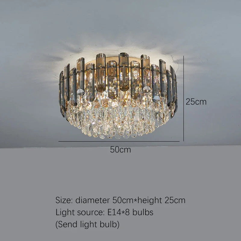 DecorBites™ Lustre en cristal doré pour salon, luminaire de luxe