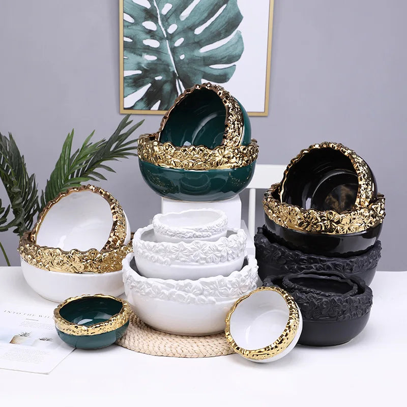 DecorBites™ مزهرية حوض زرع نباتات عصارية بحواف ذهبية - حوض زرع داخلي من السيراميك