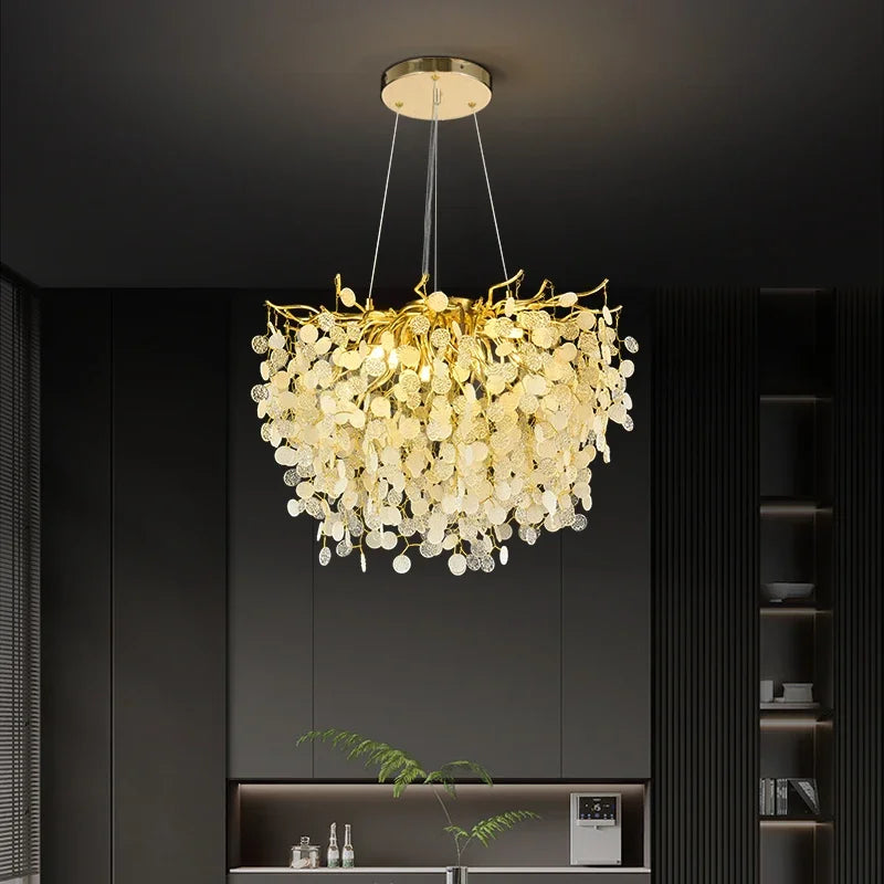ثريا سقف كريستالية LED ذهبية من DecorBites™ بتصميم تشعبات - إضاءة فاخرة لغرفة المعيشة