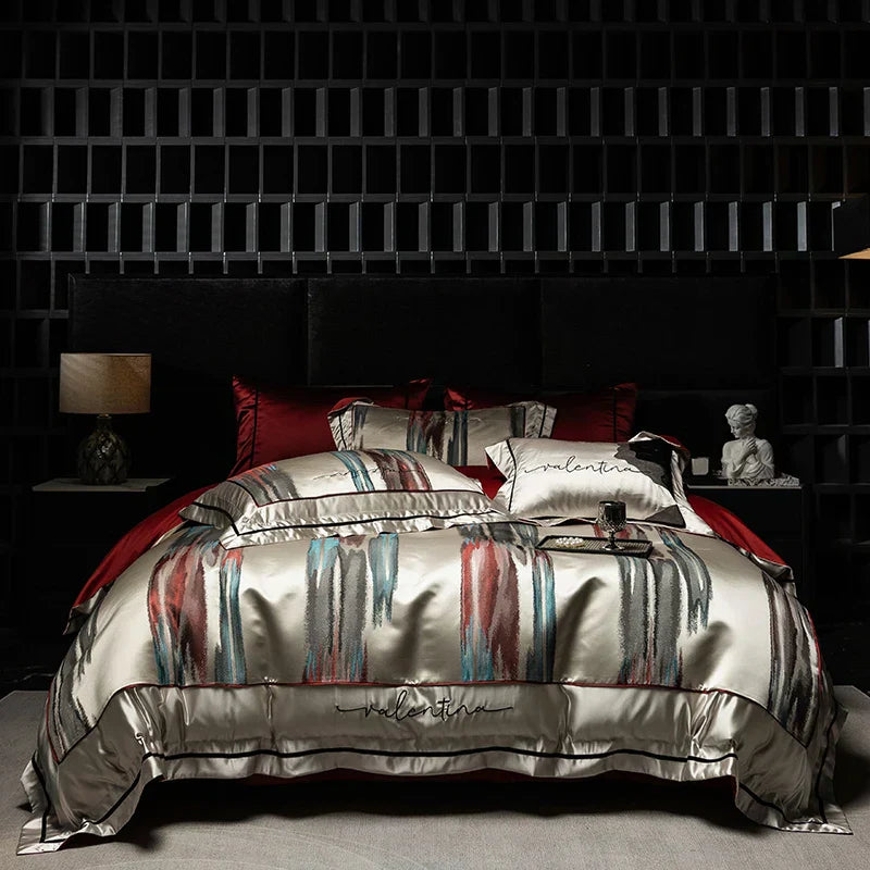 طقم مفرش سرير جاكار وبروكار فاخر من DecorBites™ مع قطن مصري وتطريز