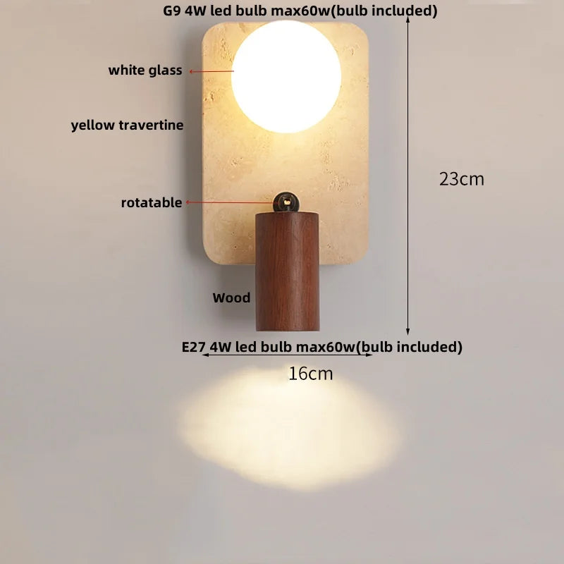 DecorBites™ Black Iron LED Wall Light Fixture Coffee Nordic Modern Natural Wood Bedside Lamp