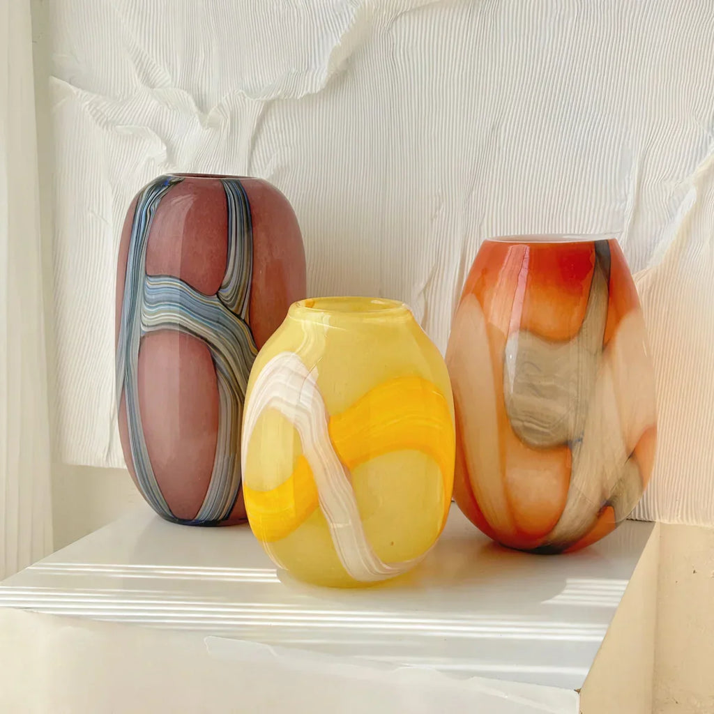 DecorBites™ Irregular Geometric Graffiti Glass Vase for Floral Arrangement and Home Decoration