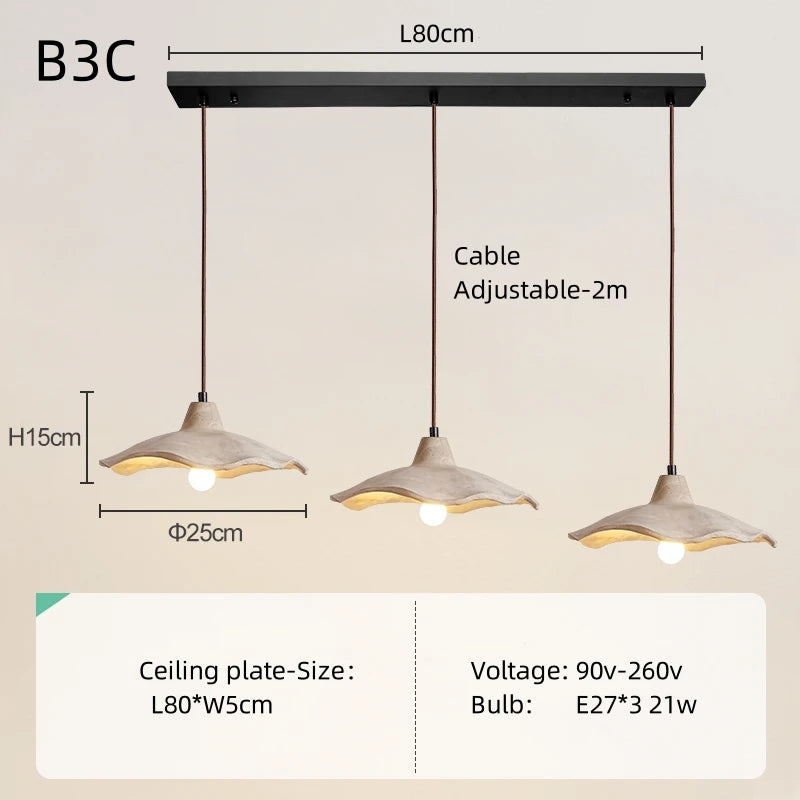 Japanese Wabi-Sabi Cream Wood Pendant Light