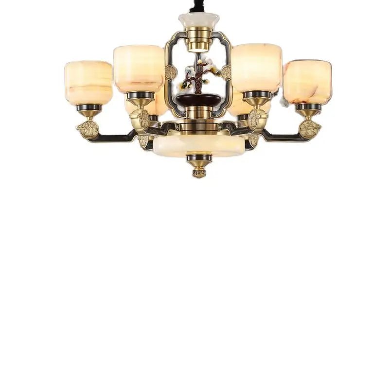 DecorBites™ Copper Jade Duplex Chandelier: Chinese Villa Hall Lighting for Hotel Lobby & Living Room