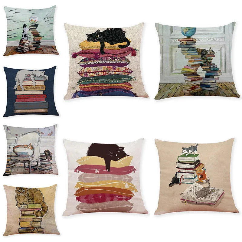 DecorBites™ Creative Cat Linen Pillow Case 45x45cm - Sofa Cushion Cover