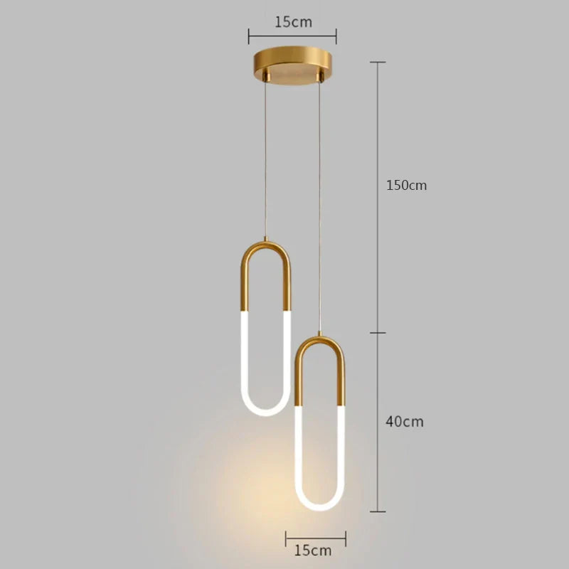 DecorBites™ Gold Ring Pendant Lights Warm White LED U Shape Hanging Lamp