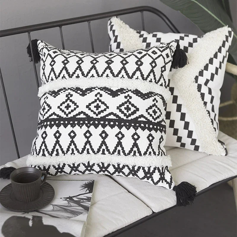 DecorBites™ Geometric Tufted Cotton Woven Cushion Cover 45x45cm for Home Sofa Bed Decor