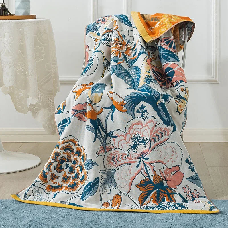 DecorBites™ Cotton Gauze Peacock Bath Towel - Soft, Skin-Friendly, Quick Dry - 90x180cm
