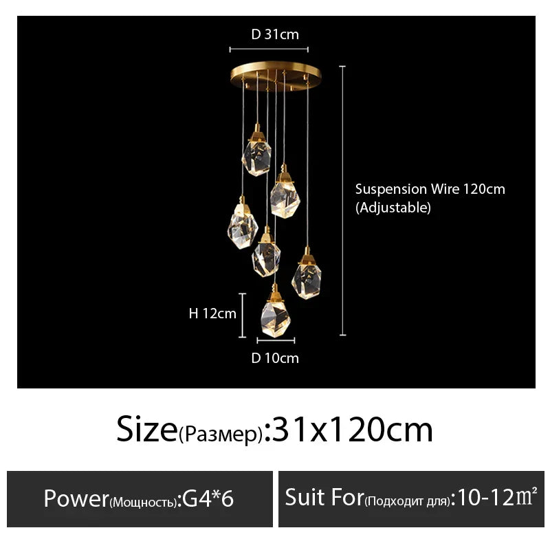 DecorBites™ Diamond Crystal Chandelier Staircase LED Golden Large Living Room Hall Lighting