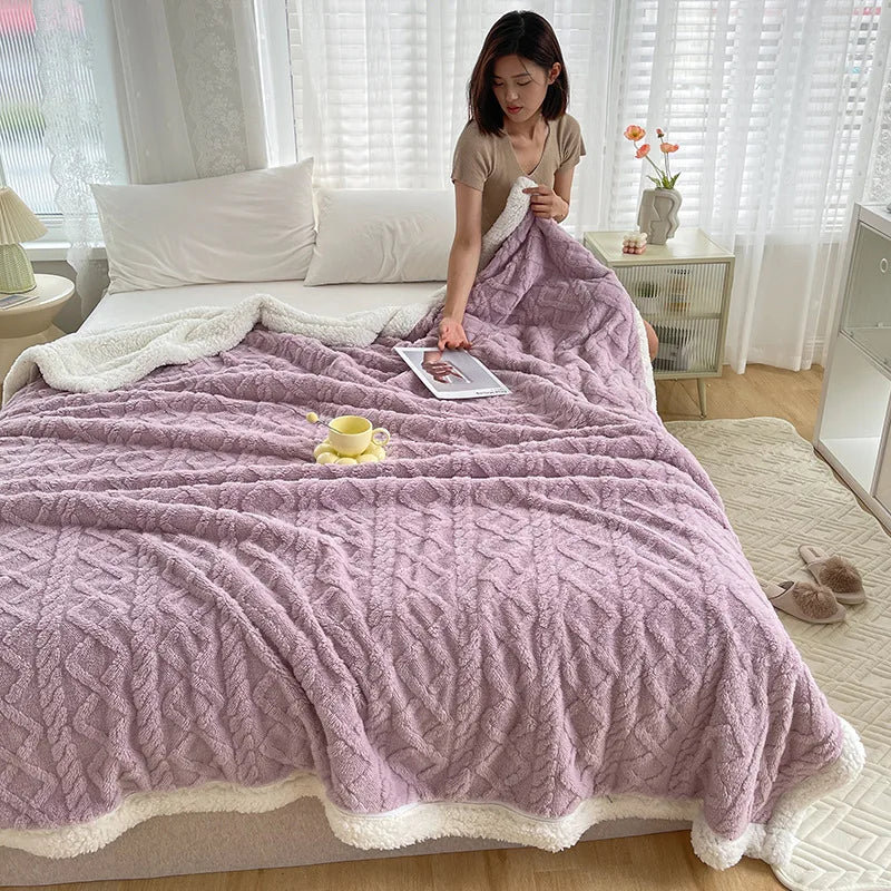 بطانية كورال صوف الغنم ديكور بايتس™ للمنزل والمكتب - غطاء دافئ للأريكة والسرير