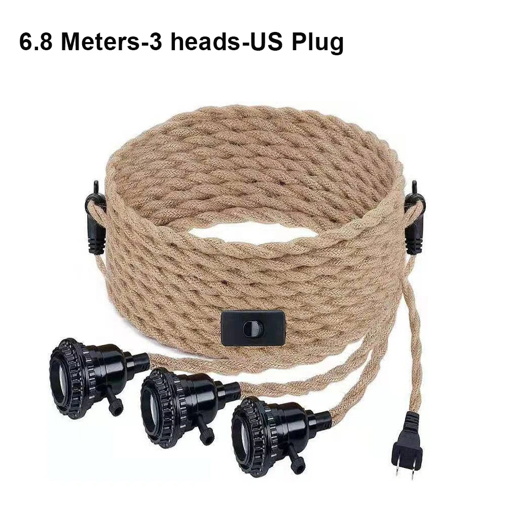 Vintage Industrial Hemp Rope Plug-In Pendant Light