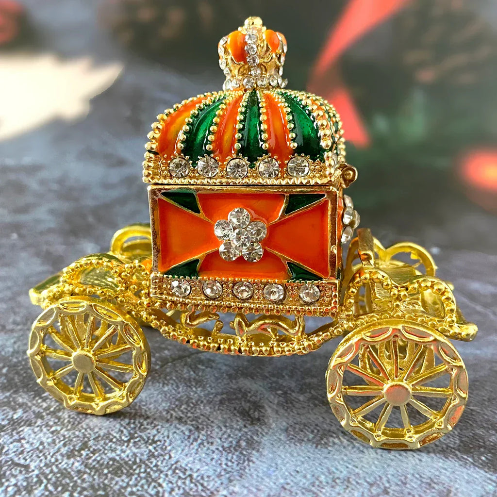 صندوق مجوهرات DecorBites™ على شكل عربة من المينا، حامل خاتم الزواج، تمثال مصغر، ديكور منزلي