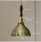 Korean Retro Glass Pendant Light With Wood Accent