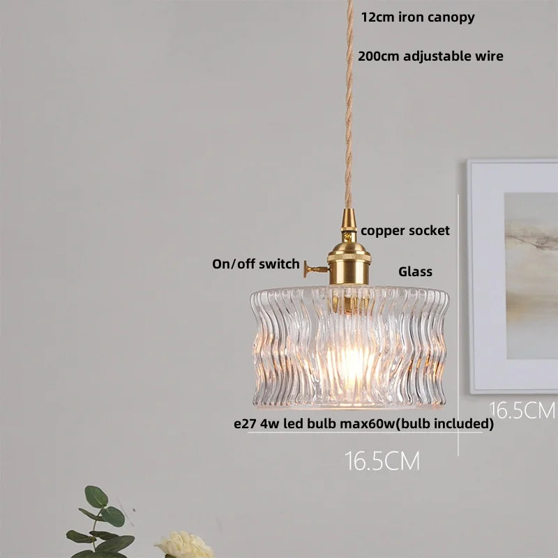 DecorBites™ Green Glass Walnut Wood LED Pendant Light, Nordic Modern Hanging Lamp