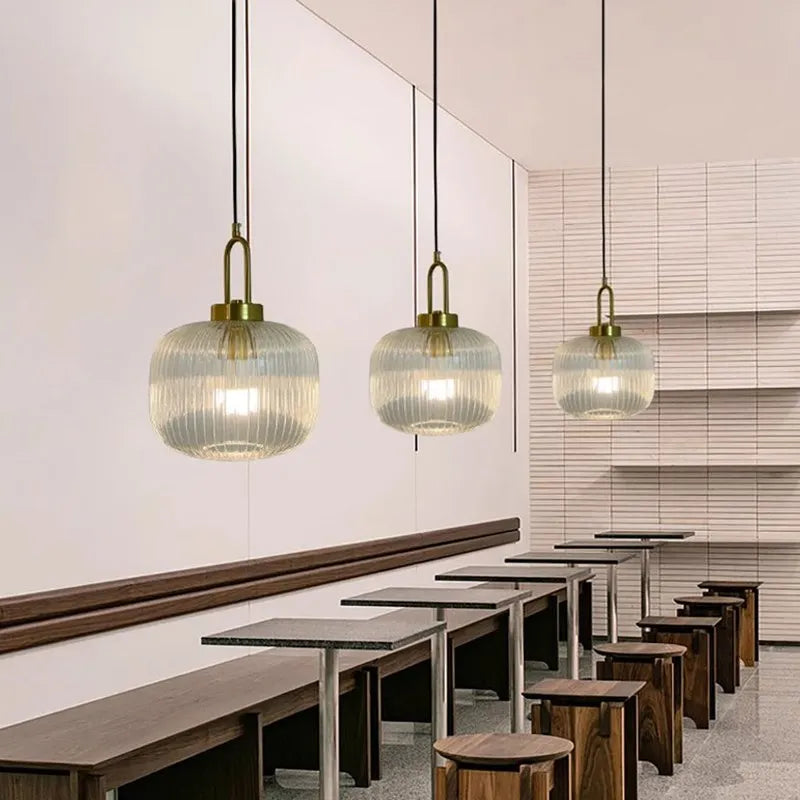 Modern Striped Glass Pendant Light in Transparent Milk White