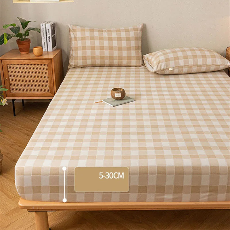 DecorBites™ Coarse Cloth Prue Cotton Queen Fitted Sheet Set with Pillowcases
