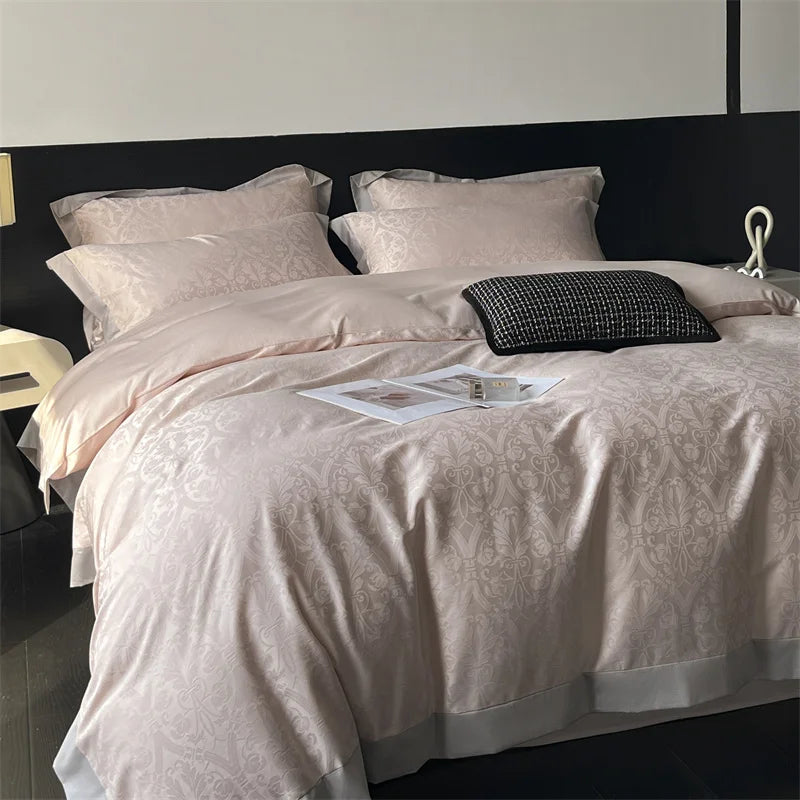 DecorBites™ Jacquard Bedding Set - Lyocell Cotton Bed Linens, Sheet, Pillowcase, Quilt Cover